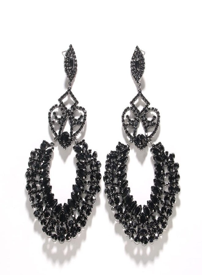 XSBODY Rhinestone Black Dangle Earrings for women Crystal Geometric Drop Statement Earrings Costume Jewelry (A-Black) - Image 3